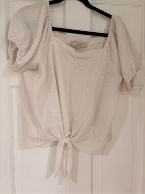 LOFT White Textured Tie-Front Crop Top